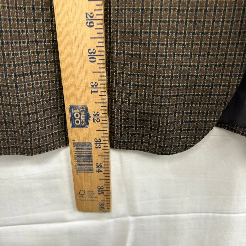 Hickey Freeman Blazer Mens 43L Brown Silk Wool Check Boardroom Neiman Marcus
